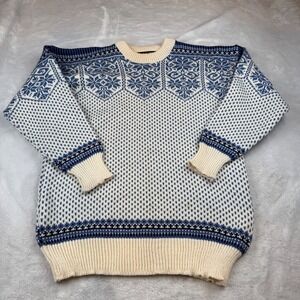 Vintage Norwegian Wool Sweater‎ Nordlander Blue Cream Snowflake Nordic Knit